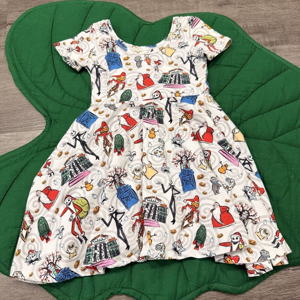 Wild Rich Kids 5/6 Nightmare Before Christmas Print Short Sleeve Twirl Dress